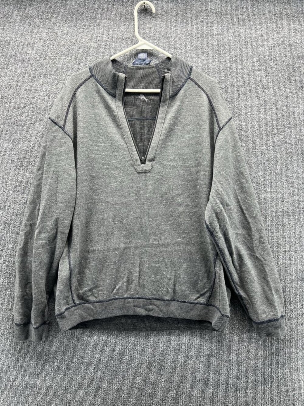 Tommy Bahama Sweater Men XL Gray 1/4 Zip Mock Neck Reversible Knit Pullover